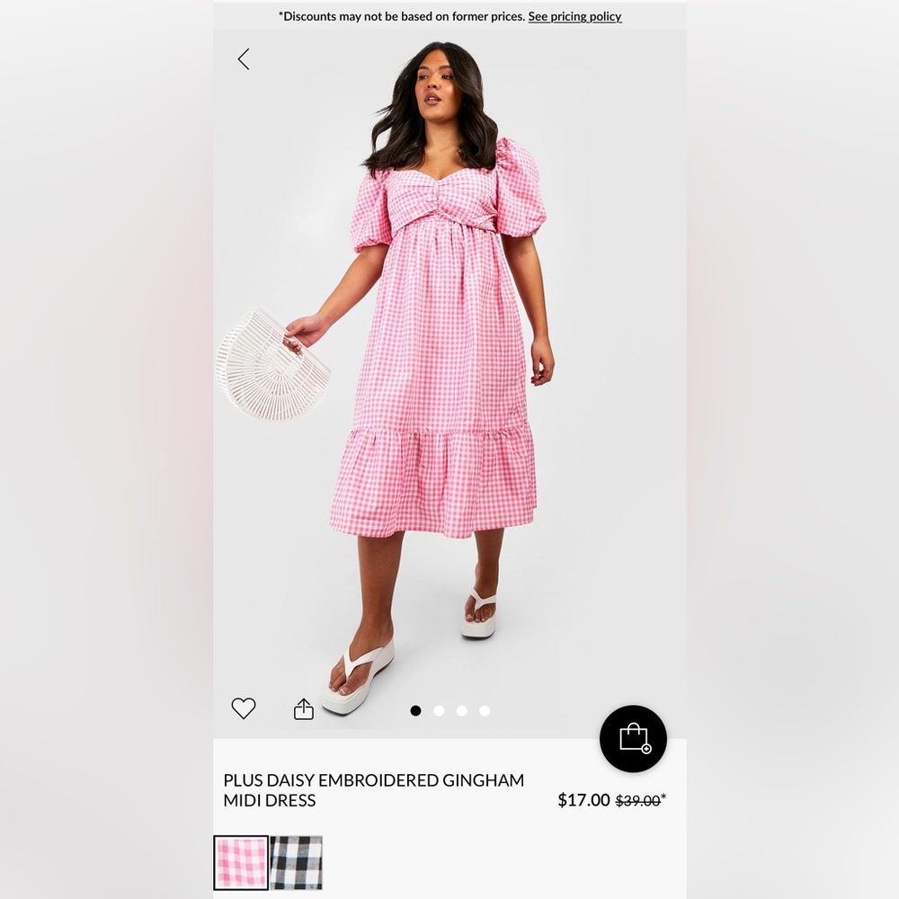 Boohoo Daisy Pink Gingham Puff Sleeve Dress